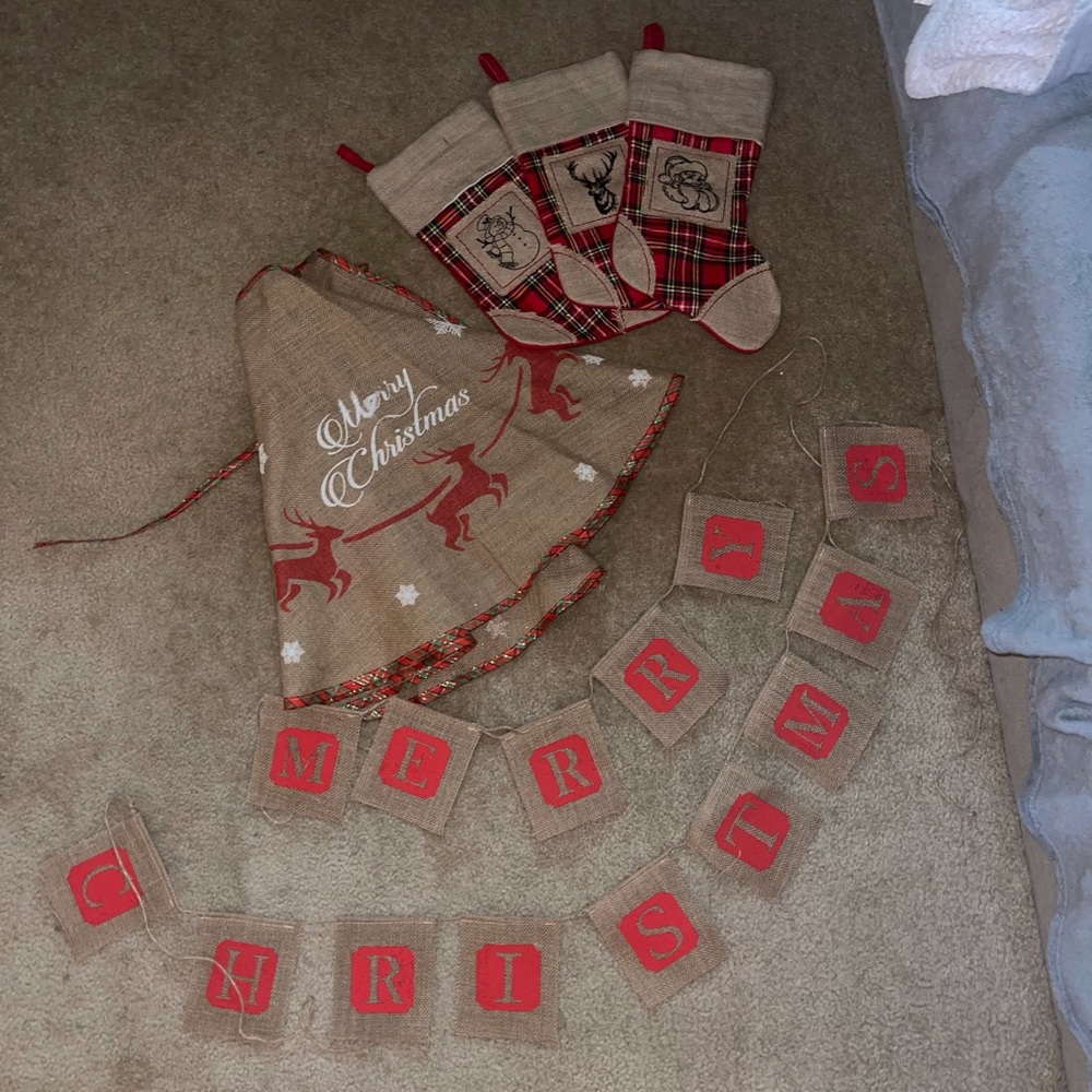 Burlap Christmas decor lot